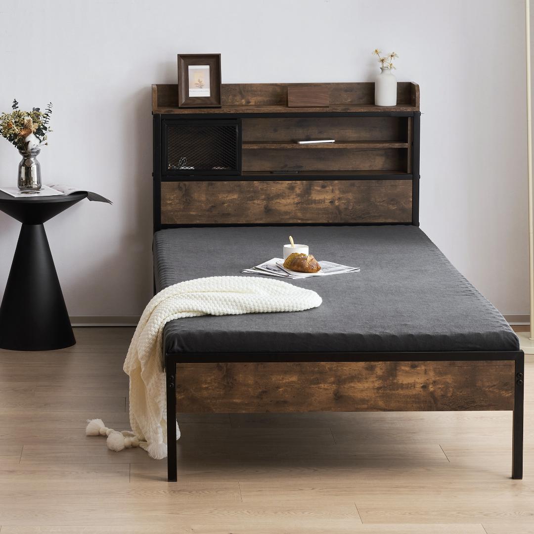 S ベッドフレーム シングル シングルベッド パイプベッド コンセント付き