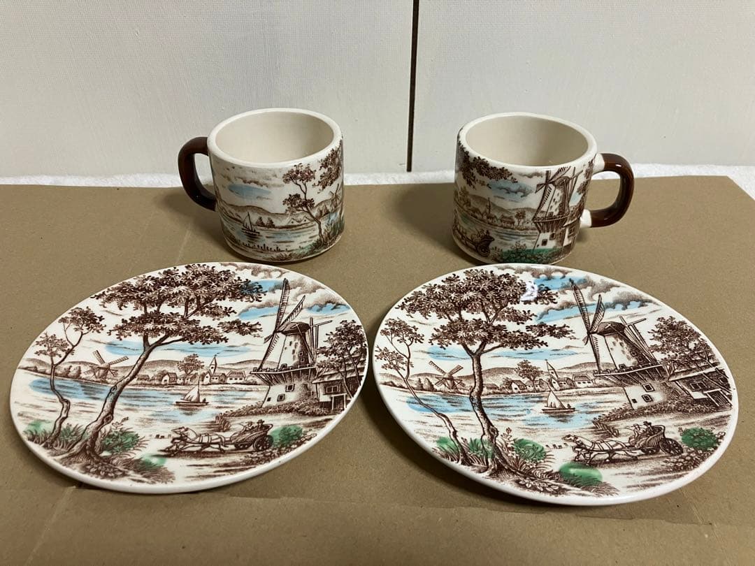 昭和レトロ　アンティーク オランダ18世紀の人物山水庭園風景画 インテリア食器