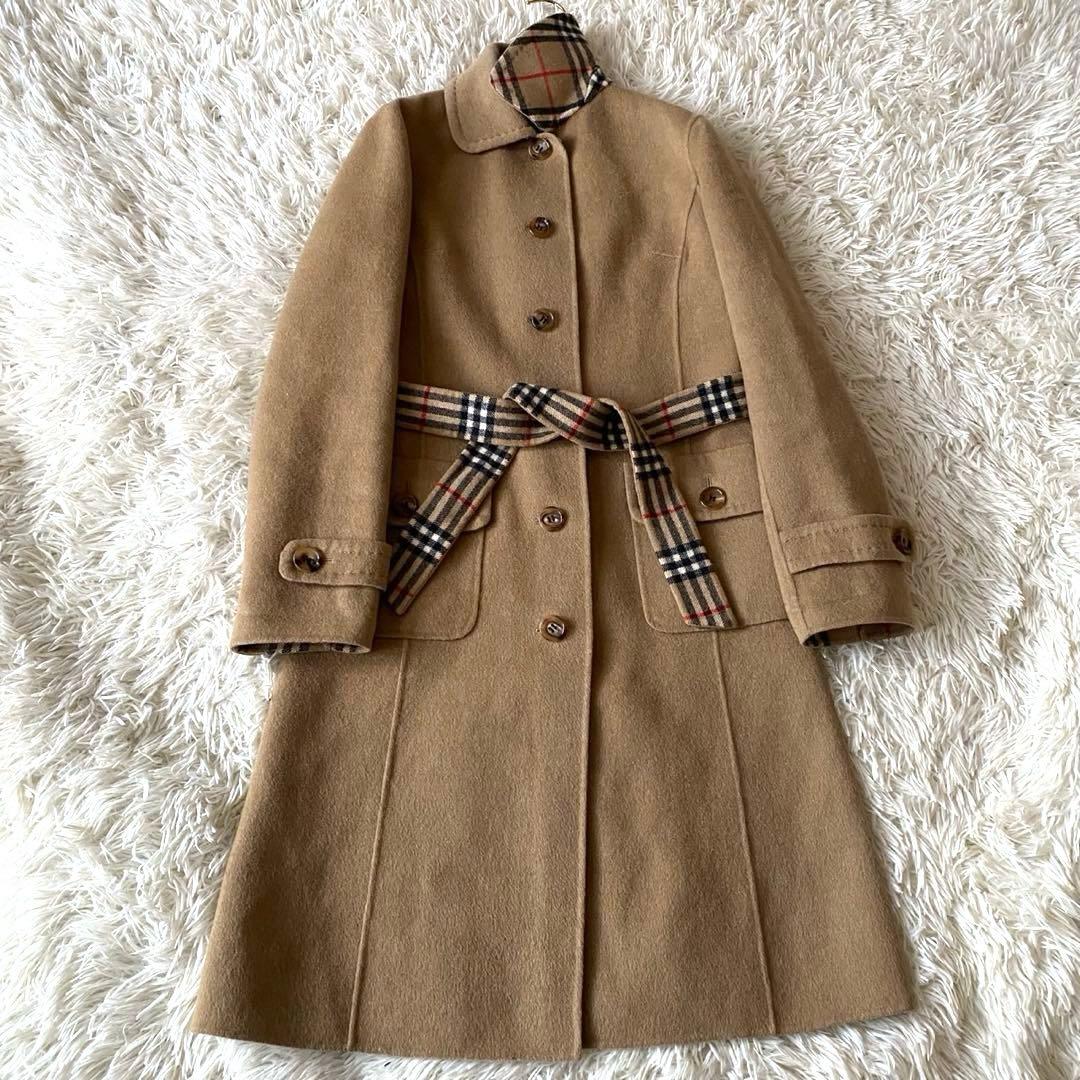 【美品✨】バーバリーロンドン カシミヤ混 ベルテッドコート ノバチェック 38