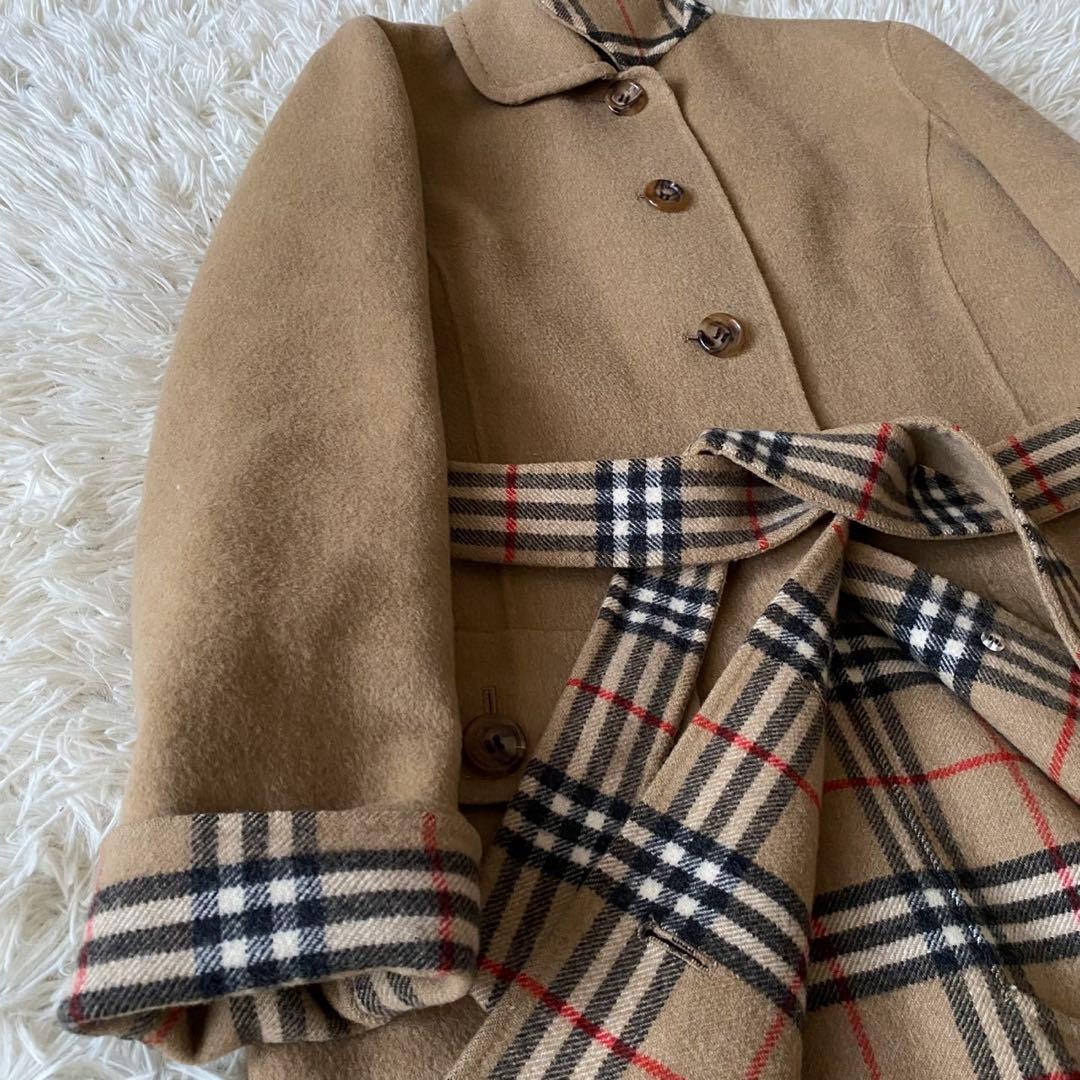 【美品✨】バーバリーロンドン カシミヤ混 ベルテッドコート ノバチェック 38