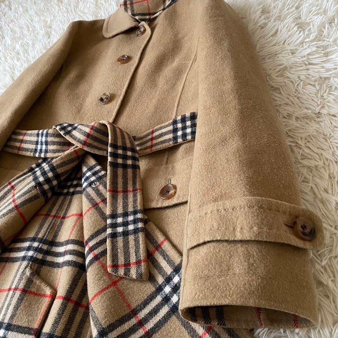 【美品✨】バーバリーロンドン カシミヤ混 ベルテッドコート ノバチェック 38
