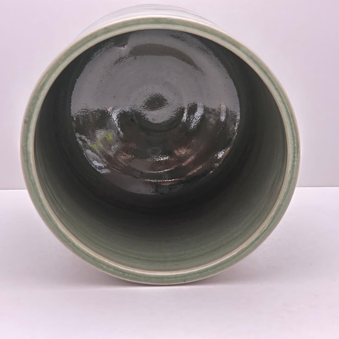 茶道具 柳海剛 青磁 雲鶴 一重口 水指 青瓷 茶道