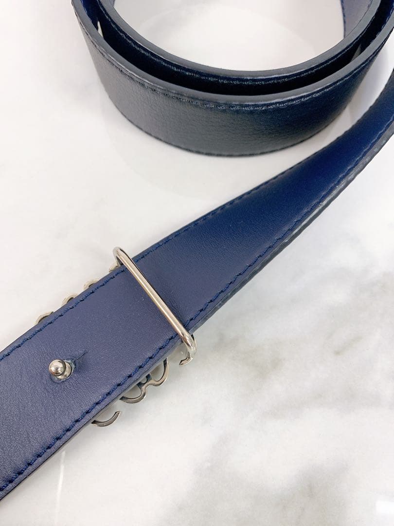 ＋ロエベ チャンキー アナグラム　リバーシブル　ベルト　ブラック×ネイビー