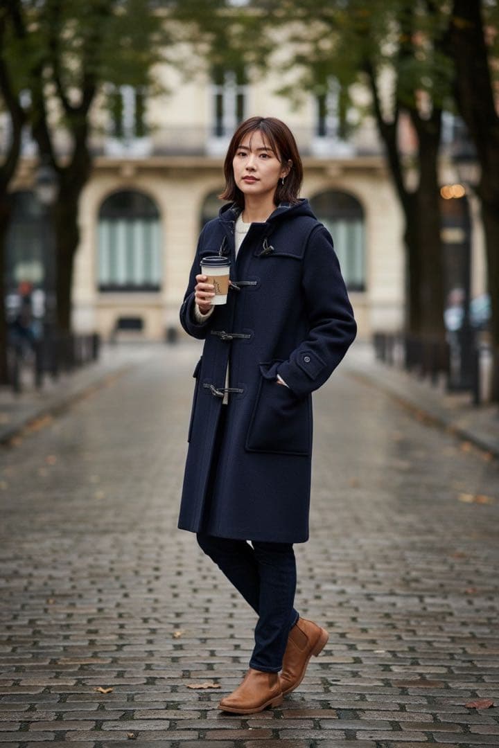 【美品】希少　3L Burberrysダッフルコート　ノバチェック　英国製　紺