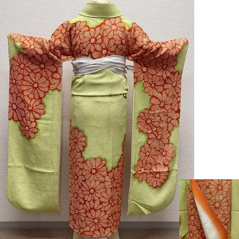 601aj59◎振袖のみ 総絞り ハーフ成人式 十三参り 菊 淡黄緑◎
