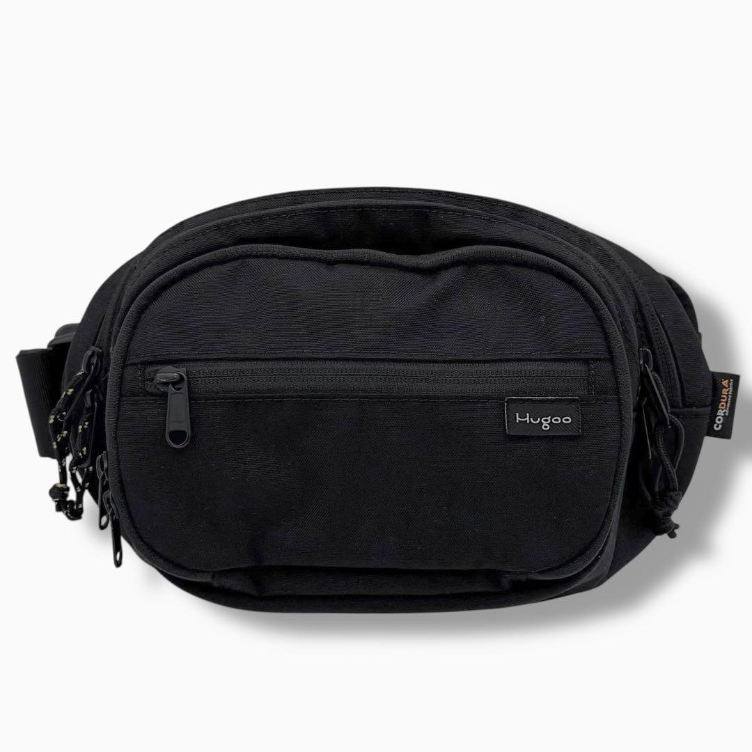 Hugoo 2way ヒップシート 抱っこ紐 ウエストポーチ ナイロン ブラック