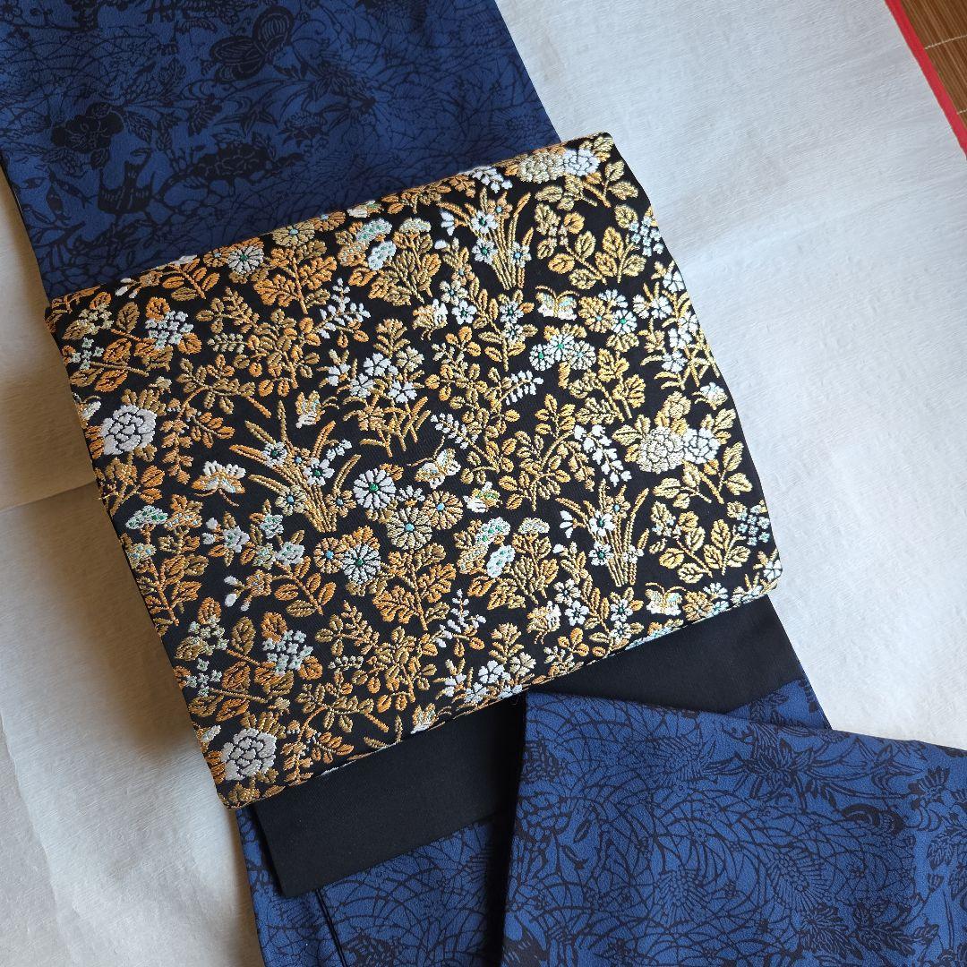 作家物　深い濃藍色　藍染　京友禅染小紋