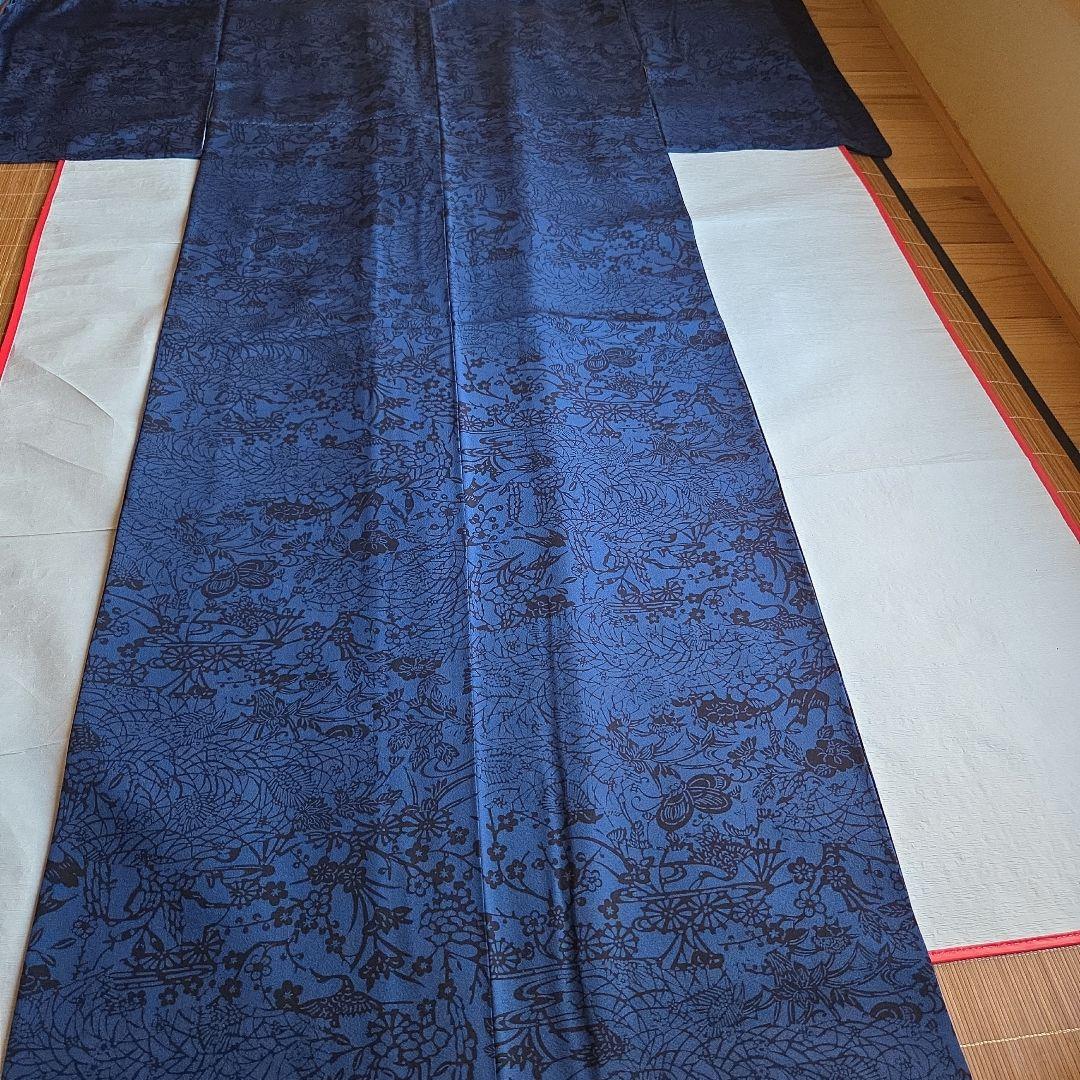 作家物　深い濃藍色　藍染　京友禅染小紋