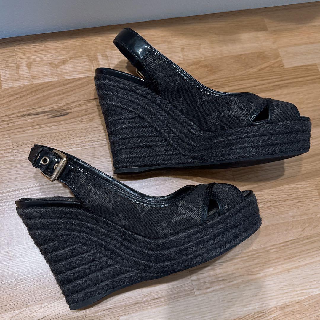 LOUIS VUITTON モノグラムデニム サンダル ウェッジソール