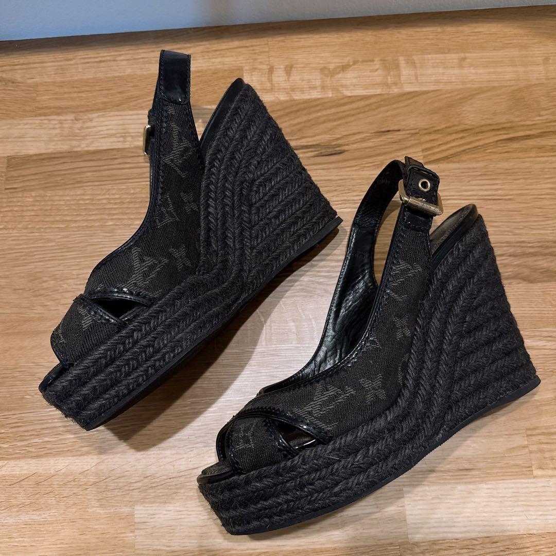 LOUIS VUITTON モノグラムデニム サンダル ウェッジソール