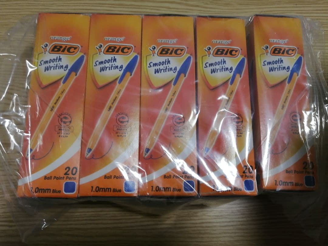 100本BIC ビック ボールペン オレンジEG 1.0mm 青 20本×5箱