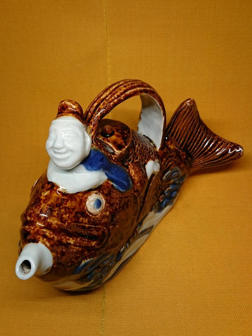 董古　恵比寿　鯛乗り　酒器　急須　置物　インテリア　工芸品　美術品　A2665