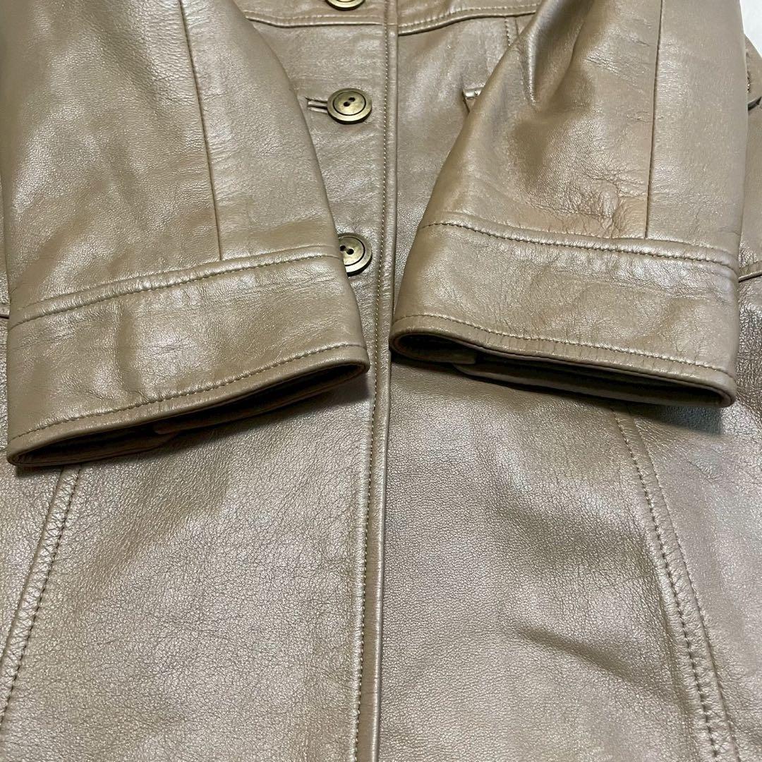 BALMAIN バルマン ラムレザー 羊革 Aライン ロングコート 金ボタン L