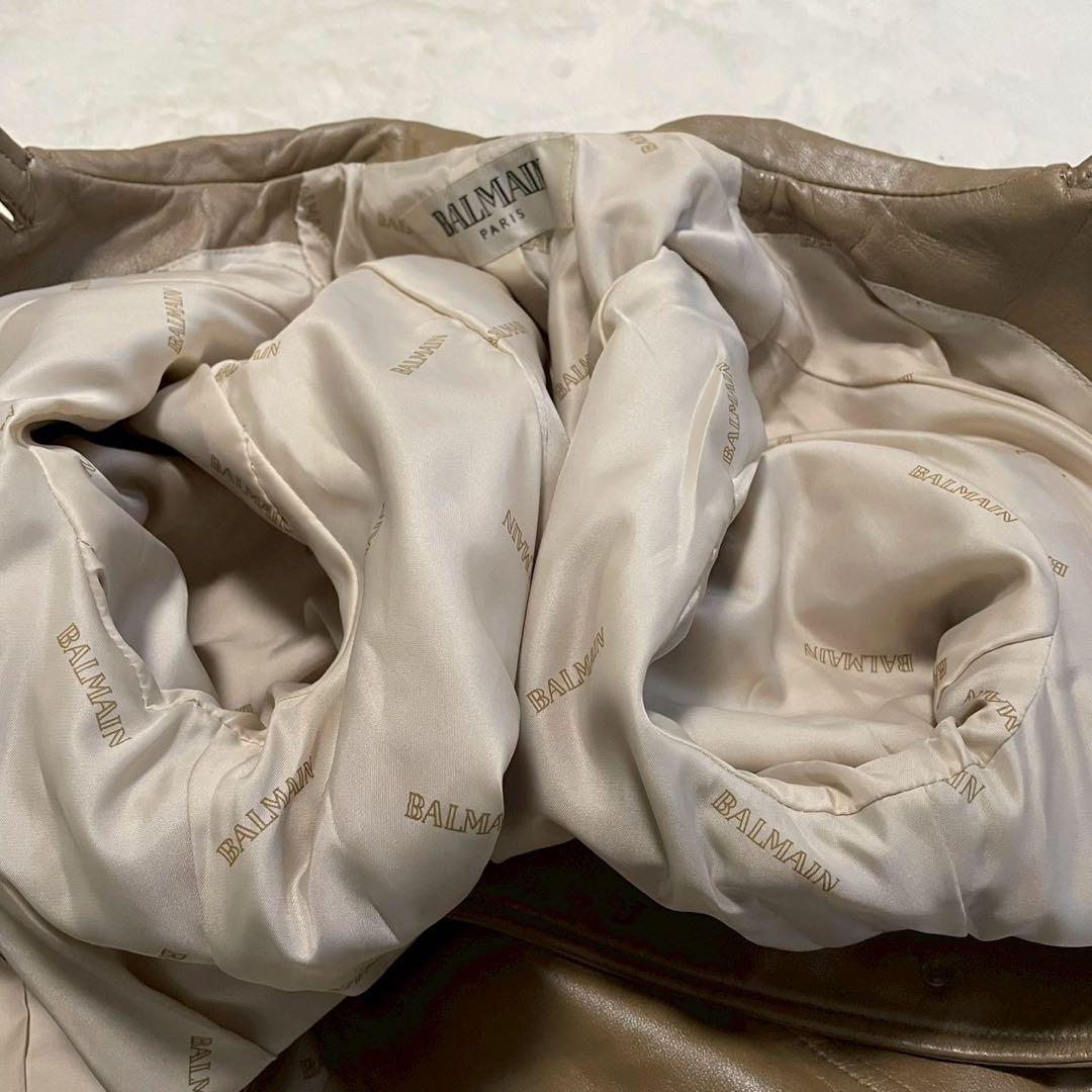 BALMAIN バルマン ラムレザー 羊革 Aライン ロングコート 金ボタン L