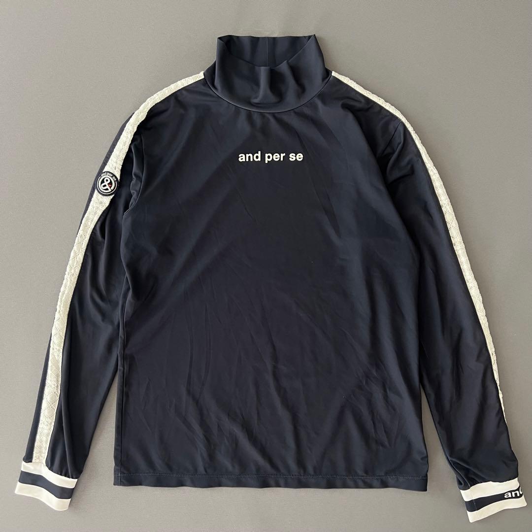 and per se アンパスィ　レース　モックネック　長袖シャツ　ゴルフ　ロゴ