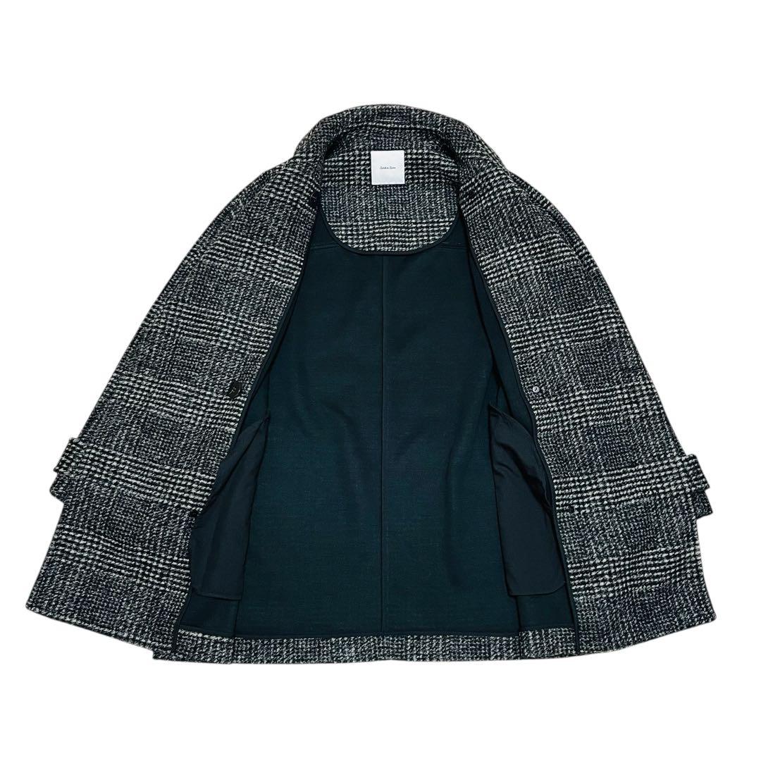 美品 24AW Spick & Span Wスライバーチェックハーフコート　黒