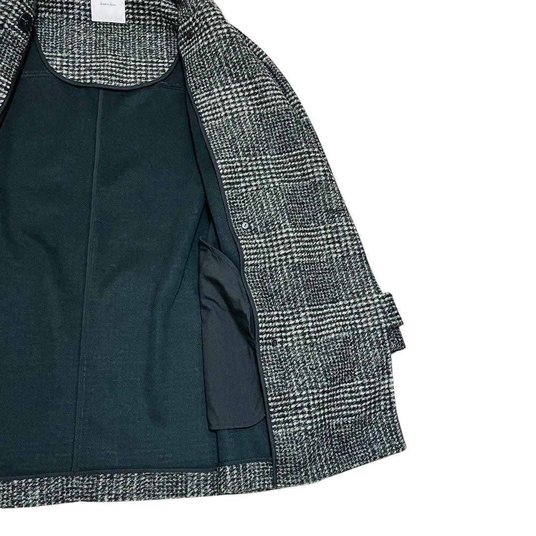 美品 24AW Spick & Span Wスライバーチェックハーフコート　黒