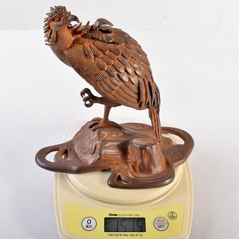 龍ちゃん　時代金工　蝋型鋳銅　古銅　鷹　香炉　置物　U　R8804