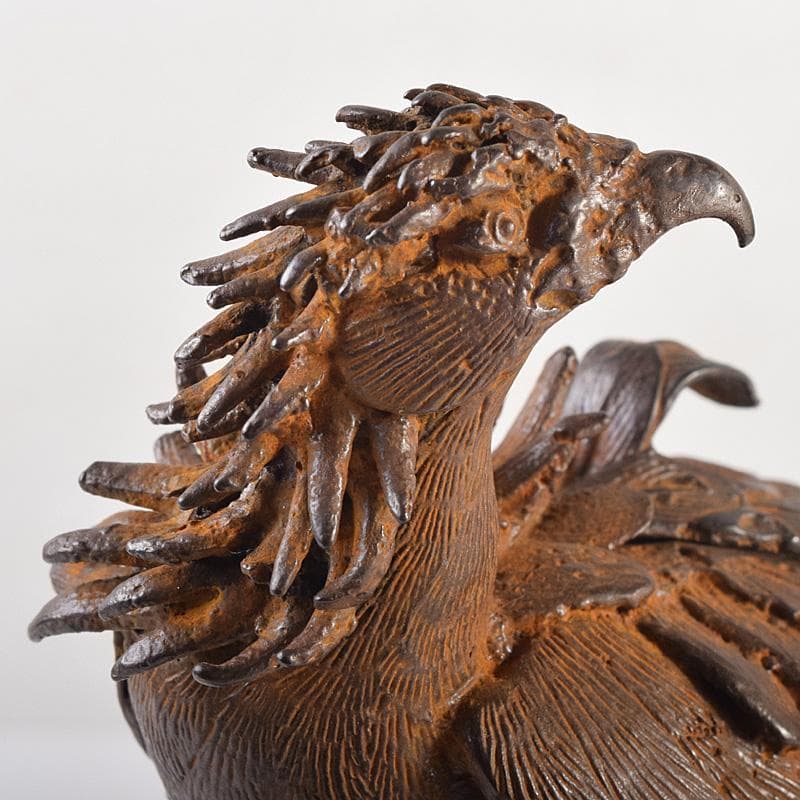 龍ちゃん　時代金工　蝋型鋳銅　古銅　鷹　香炉　置物　U　R8804