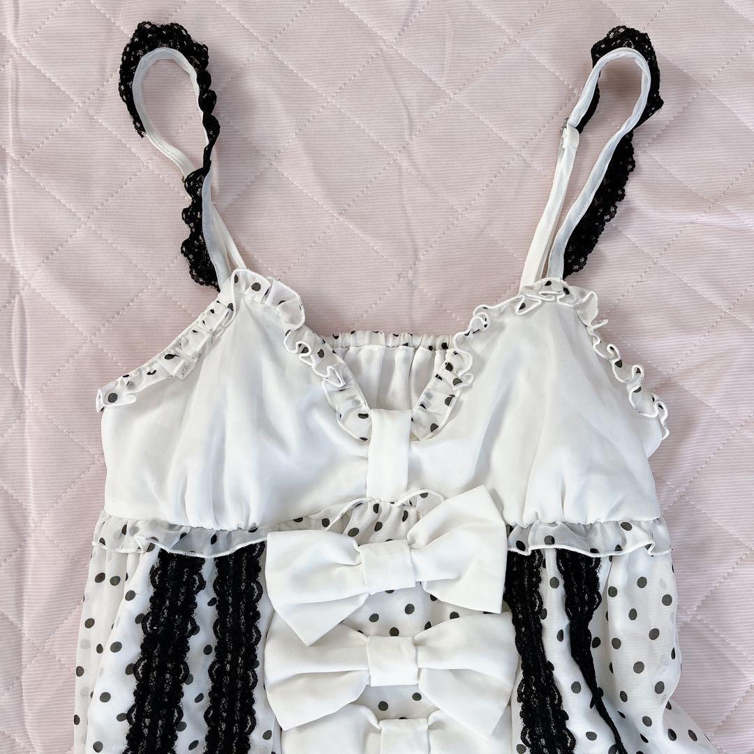 トゥララ ホワイトリボン レースフリルドット柄 キャミソール リズリサ系