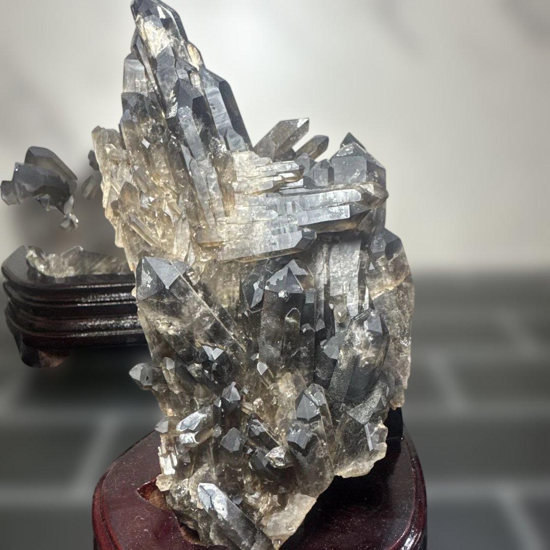 【高品質】スモーキークォーツ クラスター 2点セット 台座付
