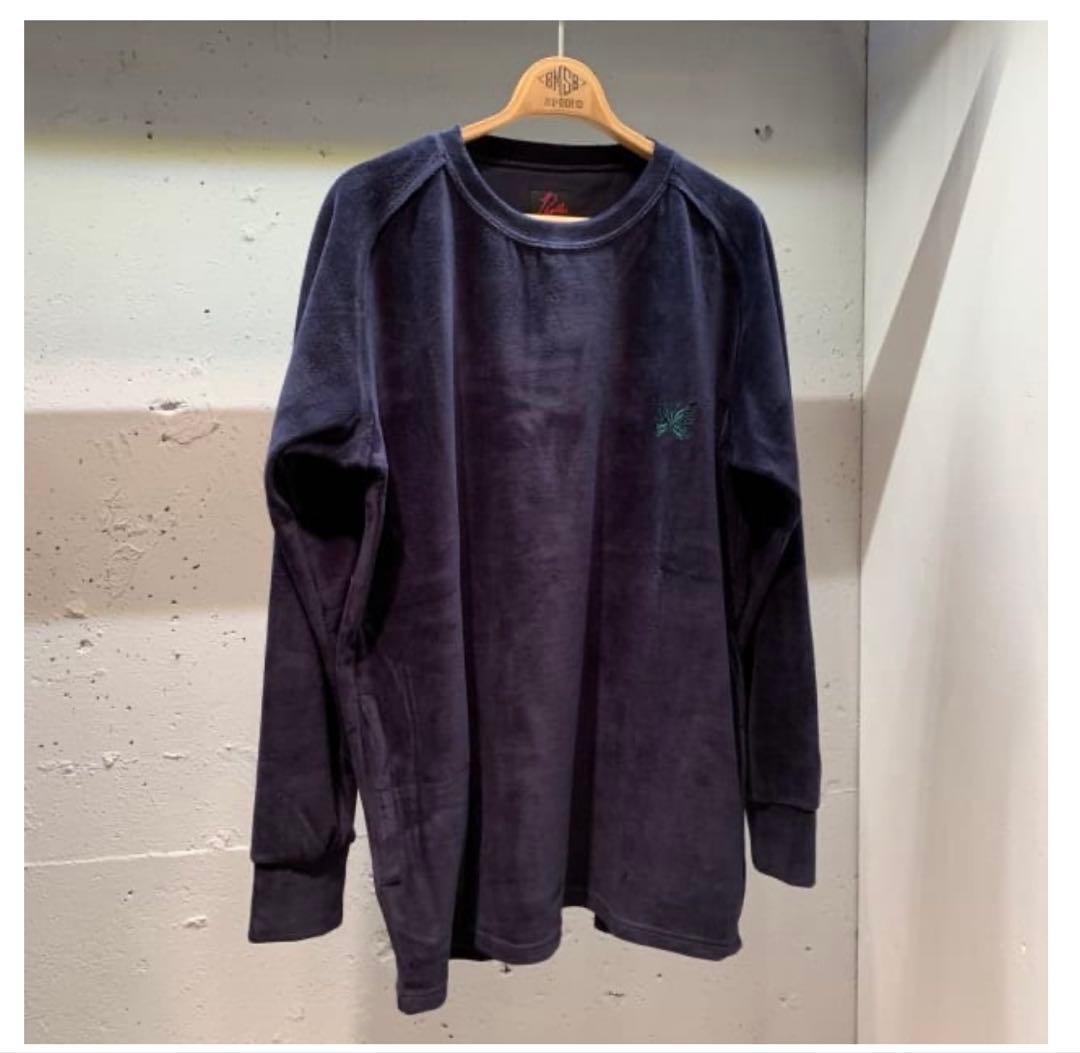 needles✖️beams boy ベロアクルー　ネイビー