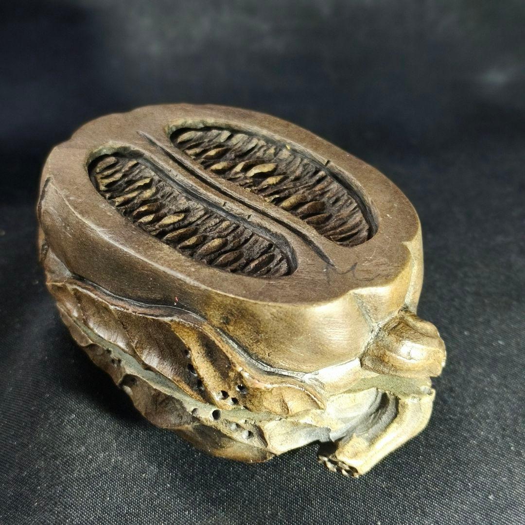 茶道具 瓜型香合 天然石 手彫り 箱付き 朱肉入 書道具 未使用美品 蒐集家放出