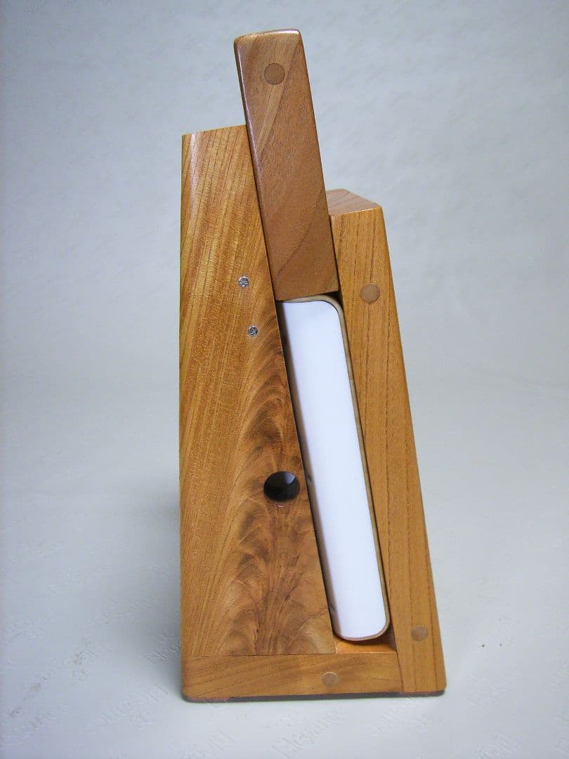 S012総欅板材ハンドル付き斜め型電波目覚まし時計（カシオTQT−351NJ使用