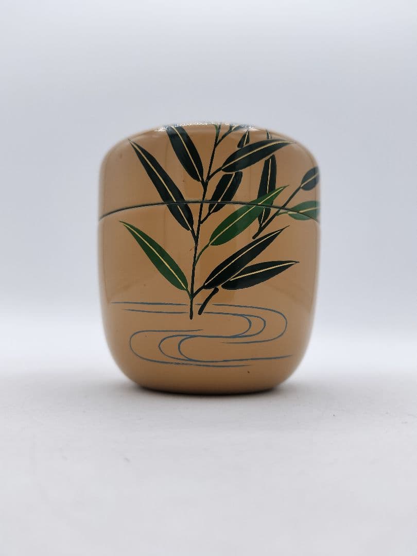 c667 中棗 白漆 翡翠蒔絵 蓋裏絵付 中村湖彩 木箱 茶道具 古物