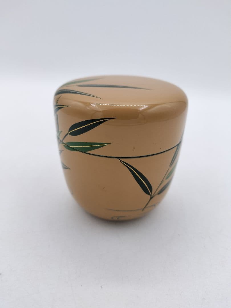 c667 中棗 白漆 翡翠蒔絵 蓋裏絵付 中村湖彩 木箱 茶道具 古物