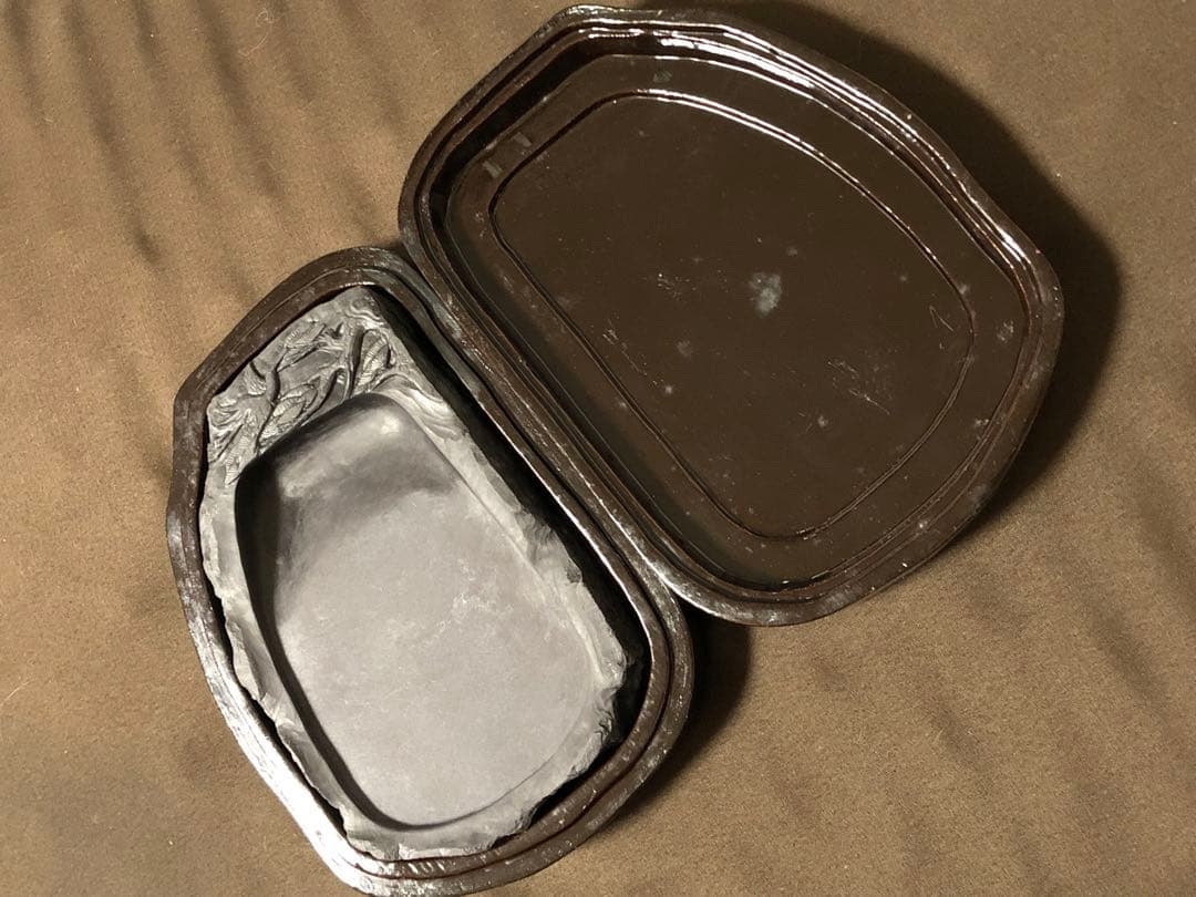 端渓名硯　中国　松　鶴　彫刻　書道具　中国名硯　骨董　硯　CHINA