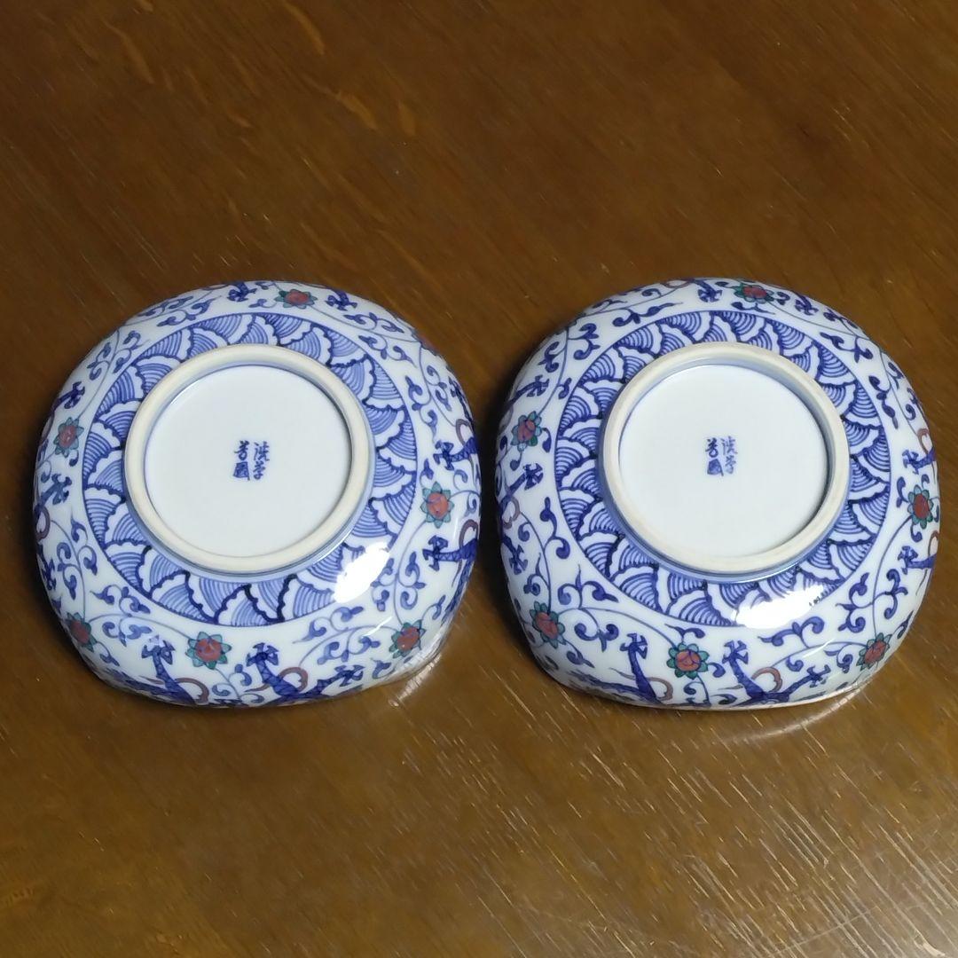 渋草焼　芳国舎　花吹竜四方鉢　鉢