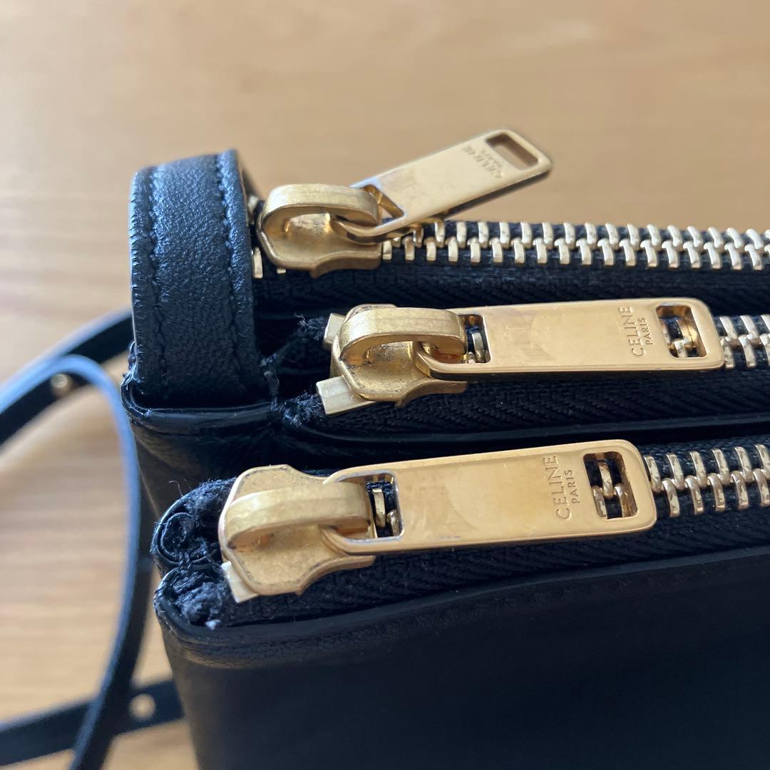 CELINE トリオ　ラージ　ブラック　レザー ショルダーバッグ