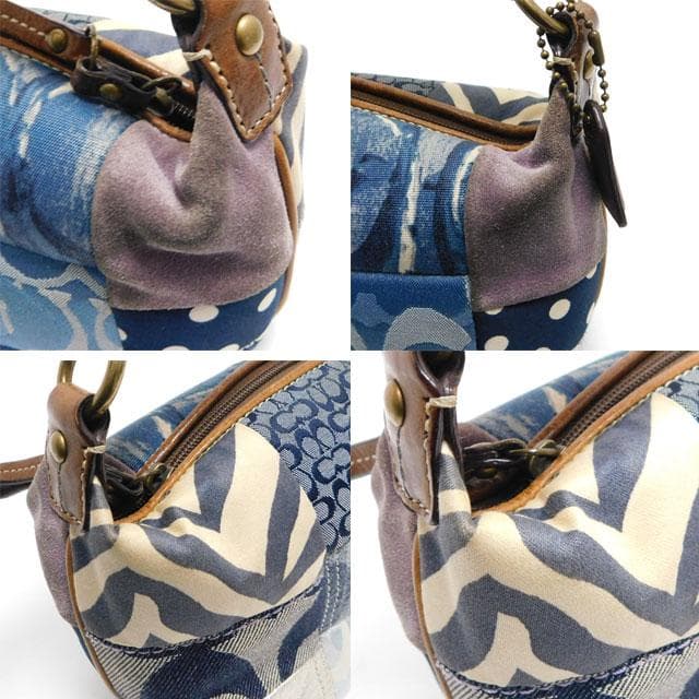 COACH コーチ ミニハンドバッグ パッチワーク デニム 青 F40530