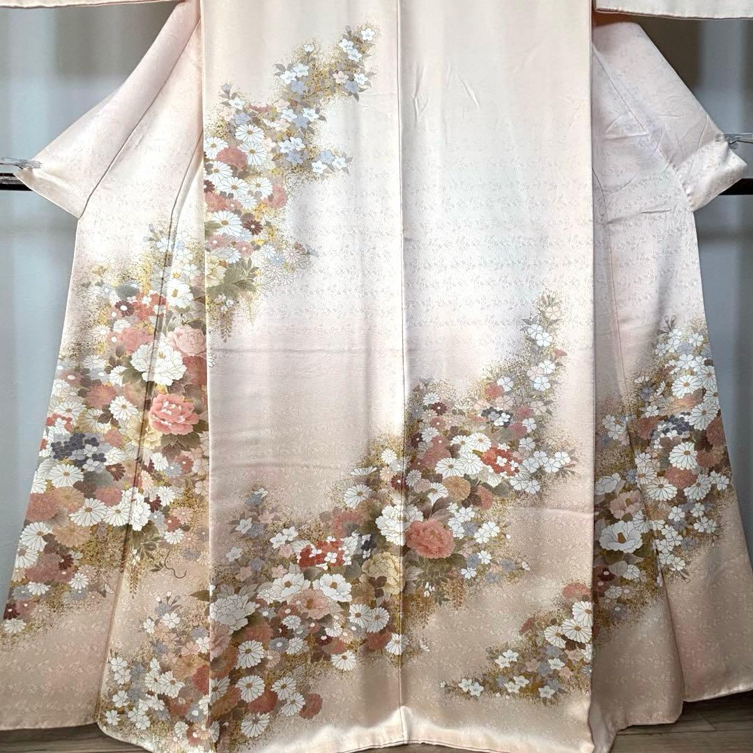 超美品　訪問着　正絹　現代　着物　168裄65 桜色　金　華やか　春色　トール
