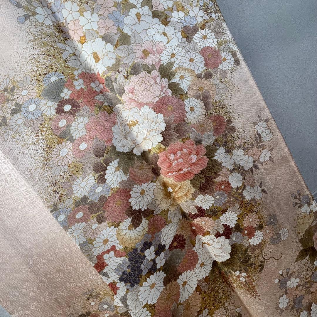 超美品　訪問着　正絹　現代　着物　168裄65 桜色　金　華やか　春色　トール