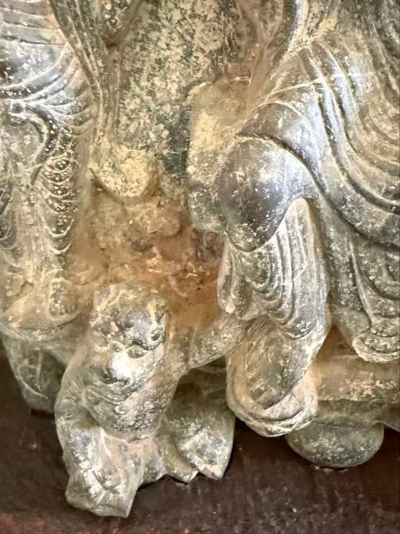 中国　石佛　三尊佛　台付　仏教美術　高さ約51cm 送料込み251211