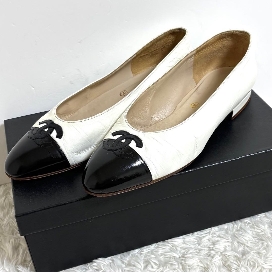 【希少】CHANEL ココマーク フラットシューズ レザー バイカラー 24.5