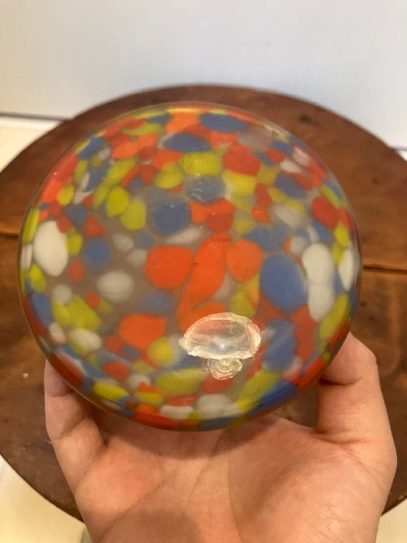 魅惑のマーブル模様の蓋物練りガラス器◇レトロガラス◇アンティークガラス◇古ガラス