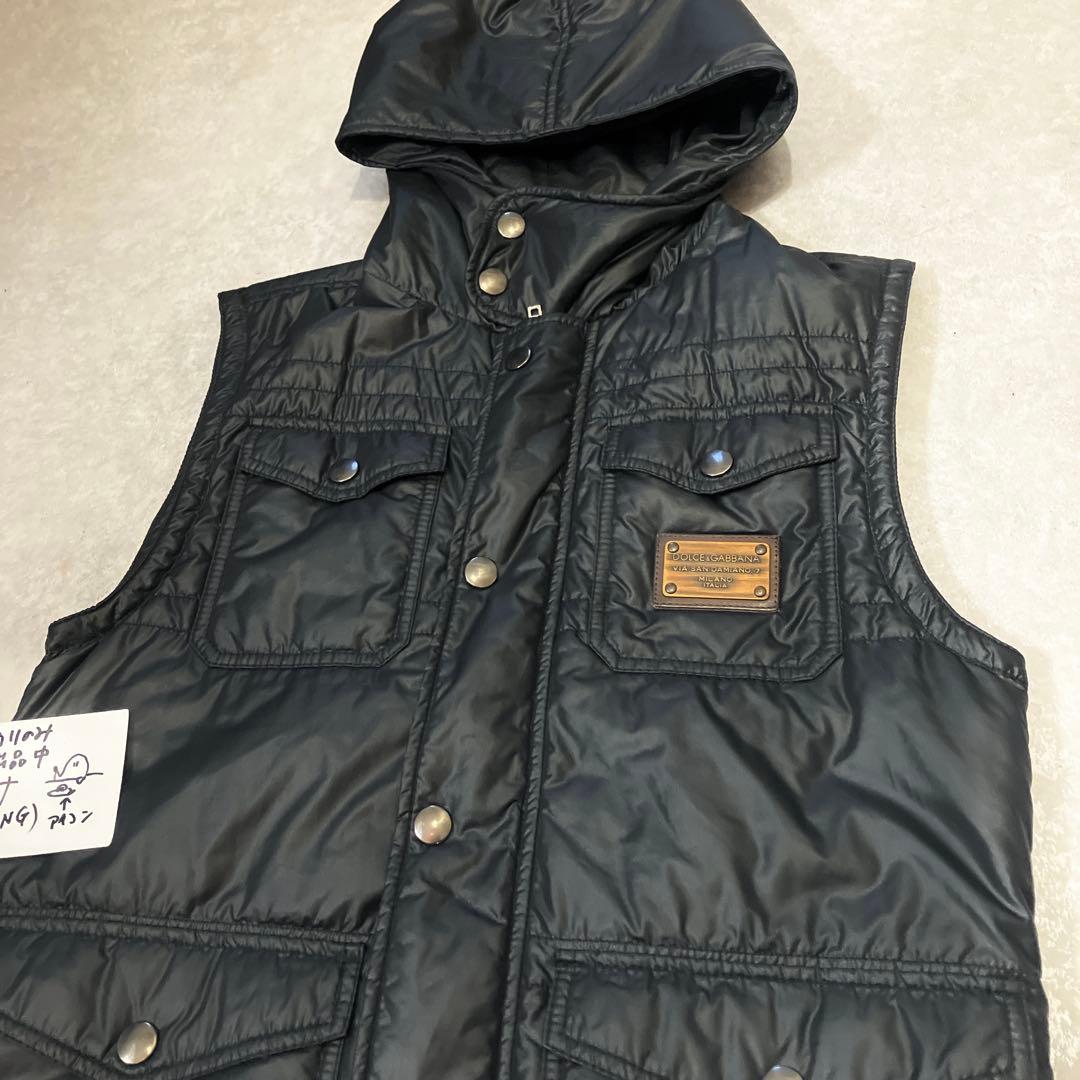 D&G、ロゴプレート、中綿ベスト、46サイズ、ブラック