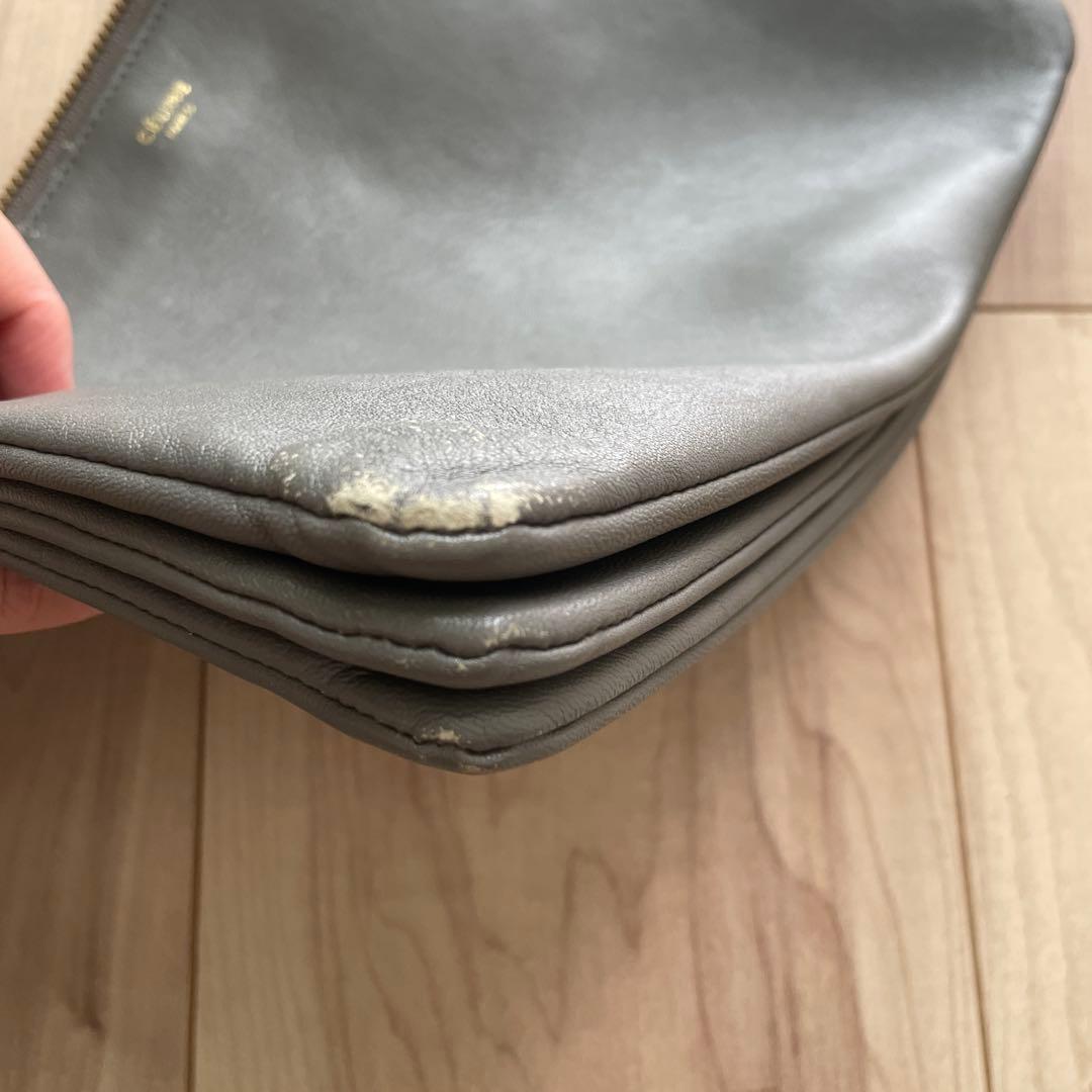 CÉLINE グレー レザー ショルダーバッグ