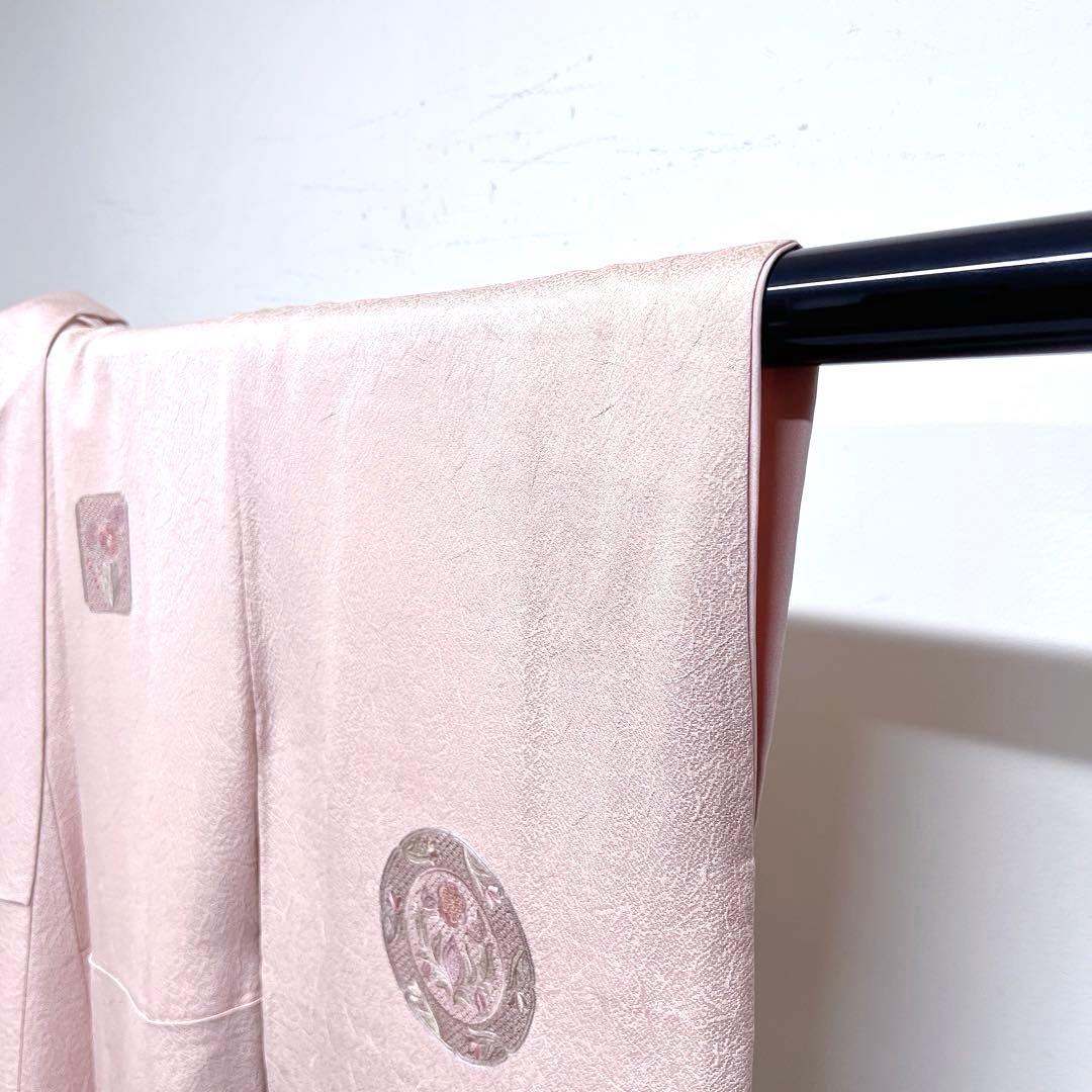 付け下げ　スワトウ刺繍　華紋　鏡裏文様　色紙　花模様　紋無し　着物　043k d