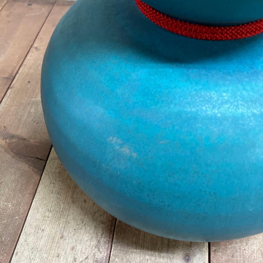 C-壁 昭和レトロ 信楽焼 瓢箪 花瓶 トルコブルー 手づくり 縁起物 飾り壺