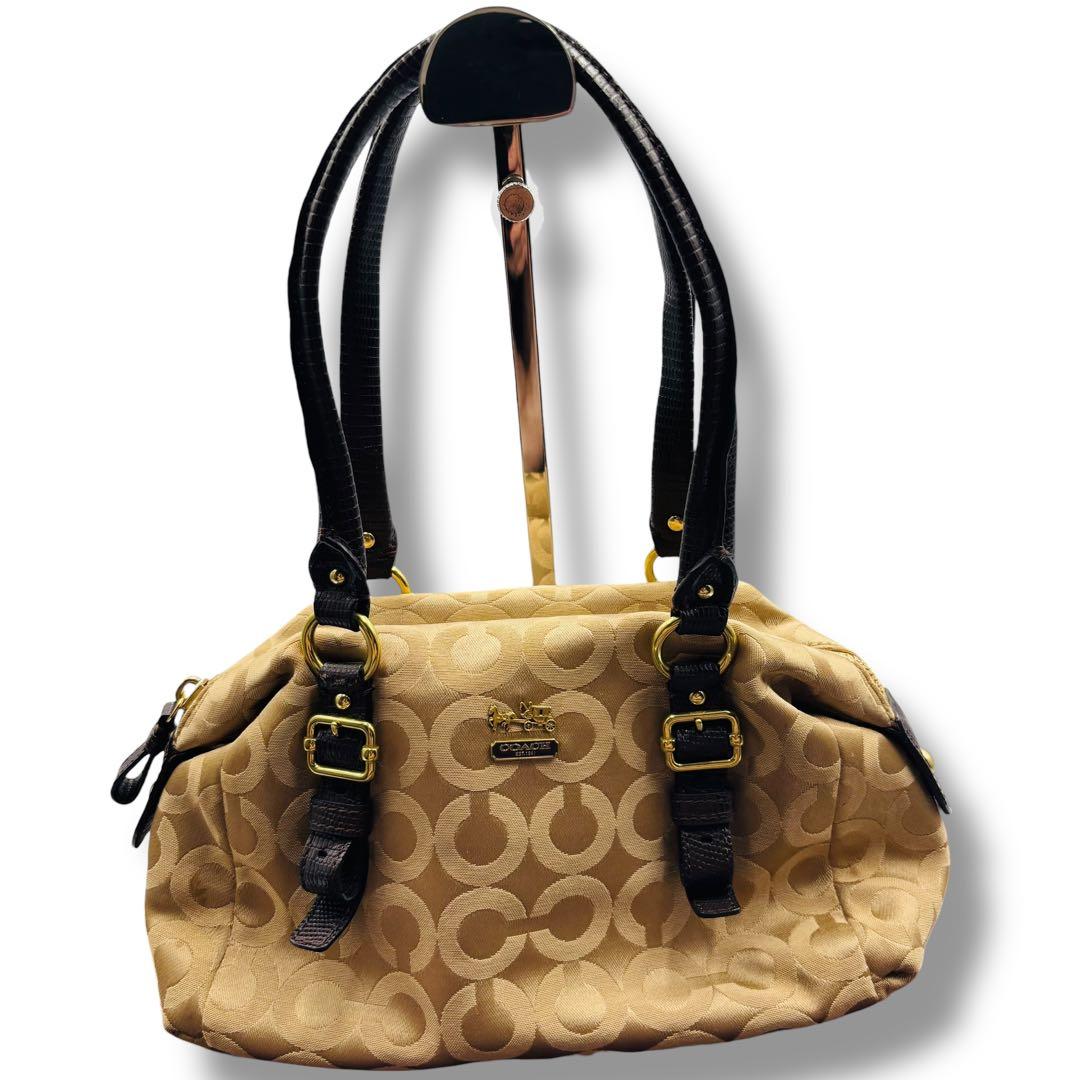 COACH コーチ ハンドバッグ シグネチャー キャンバス レザー 保存袋付