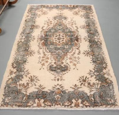 トルコ ヴィンテージラグ A101 カーキブラウン ダークグリーン メダリオン