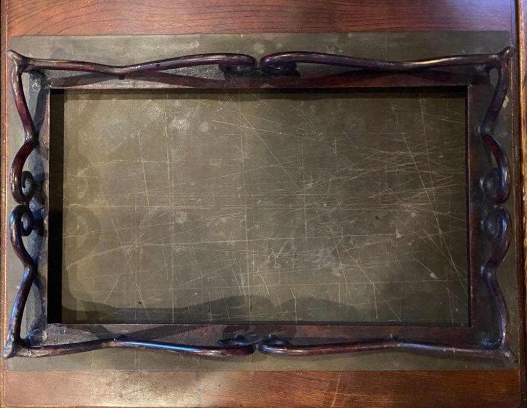 ヴィンテージ　一点物・アイアン製装飾　ガラス台 ハンドメイド　アンティーク　レア