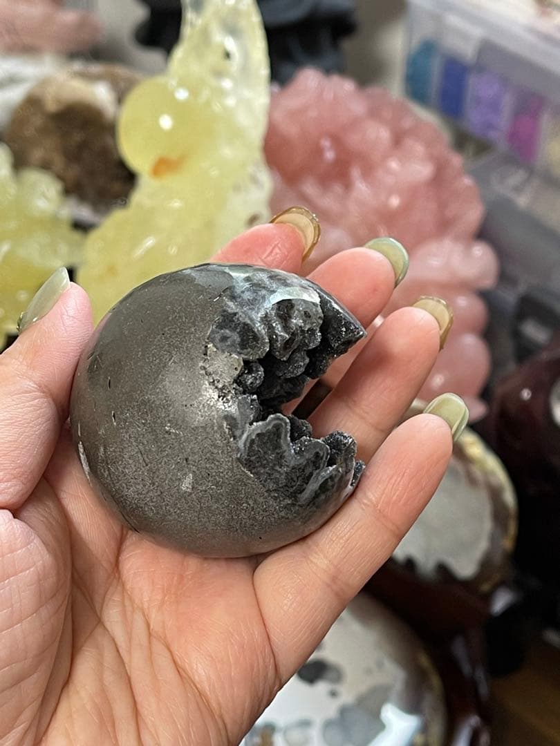 希少 アメジストクラスター　笑口　原石台座付き　 ブラジル産　綺麗 53.6ミリ