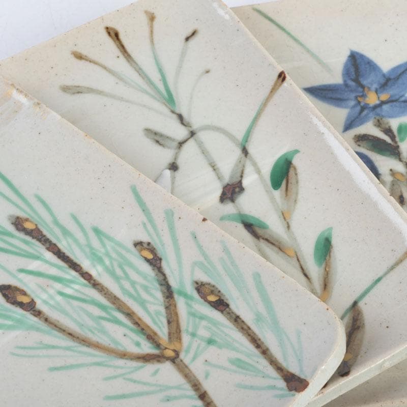 和食器　茶懐石　幸兵衛窯　絵変四方皿　銘々皿　五客　共箱　N　9420