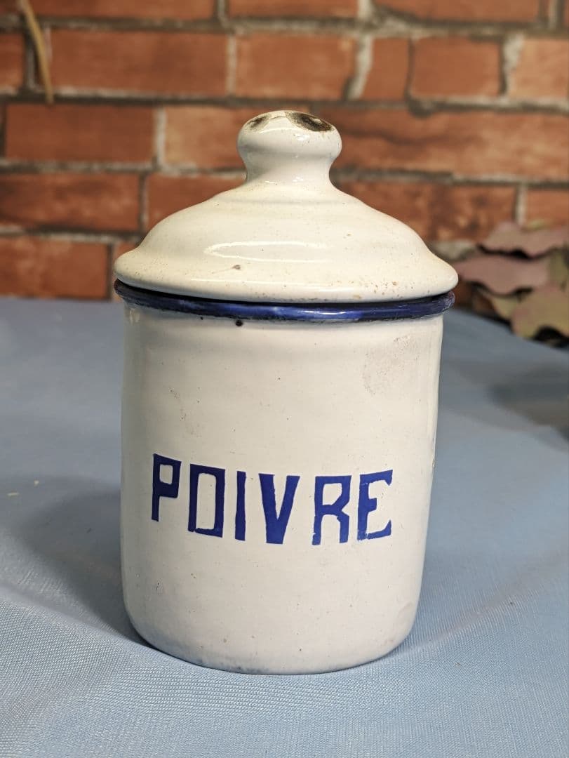 フランス アンティーク ホーロー キャニスター お茶 スパイス コショウ 小3点