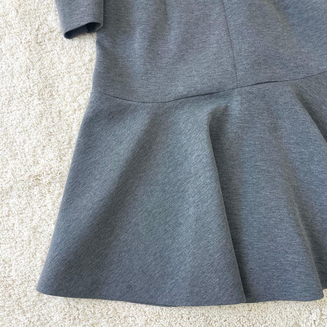 美品♡ ストラ 2way 衿取り外しパール付き ワンピース フレア グレー 38